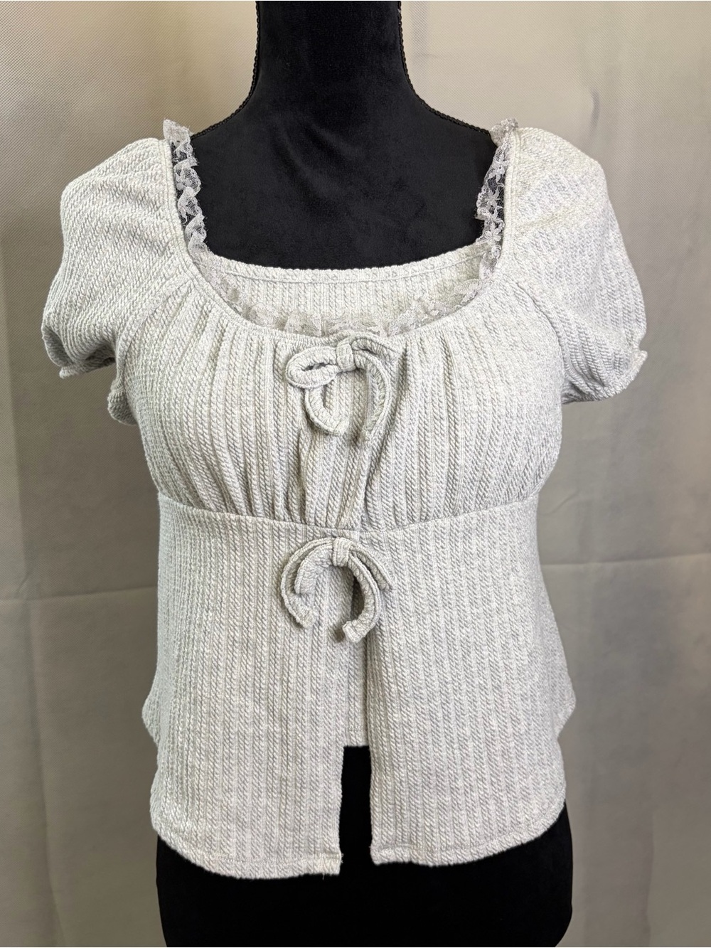 love, Fire Gray Knit Tie-Front Puff Sleeve Top With Matching Tank Top